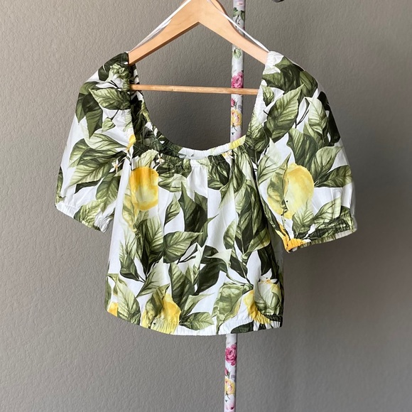 ❌SOLD❌ Puff-sleeved Cotton Lemon-print Top Sz S - Picture 4 of 7